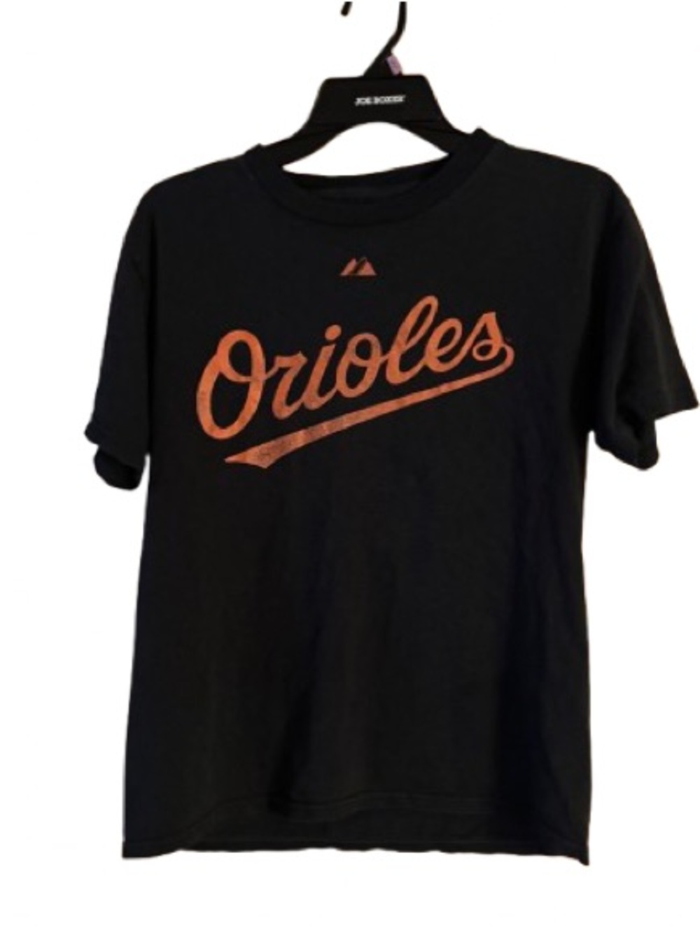 Majestic Black Tee with Orange Orioles Script